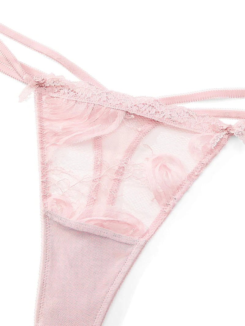 Rosette Reverie Embroidery Thong Panty