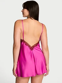 Satin Rose Lace-Trim Mini Slip Dress