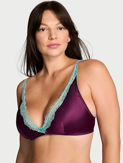 Tease Satin Lace-Trim Wireless Plunge Bra