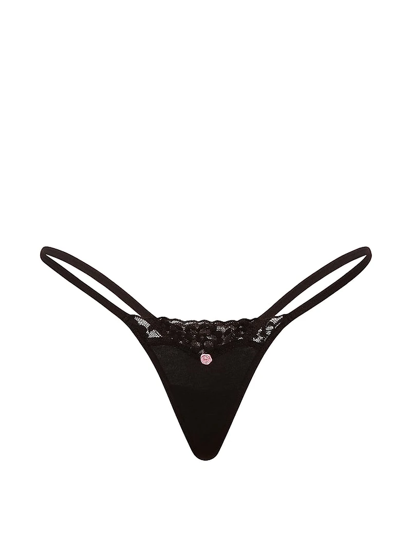 Cotton Lace-Trim Itsy V-String Panty