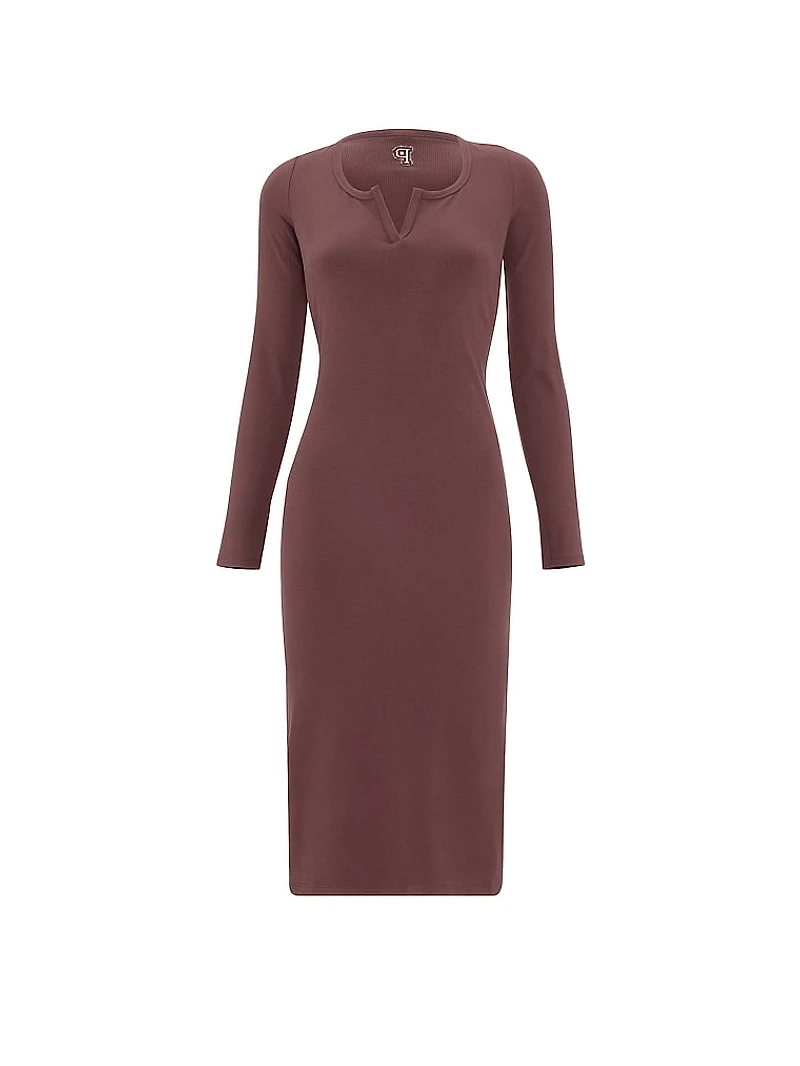 All-Day Soft Rib Long-Sleeve Midi Dress