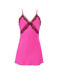 Satin Rose Lace-Trim Mini Slip Dress
