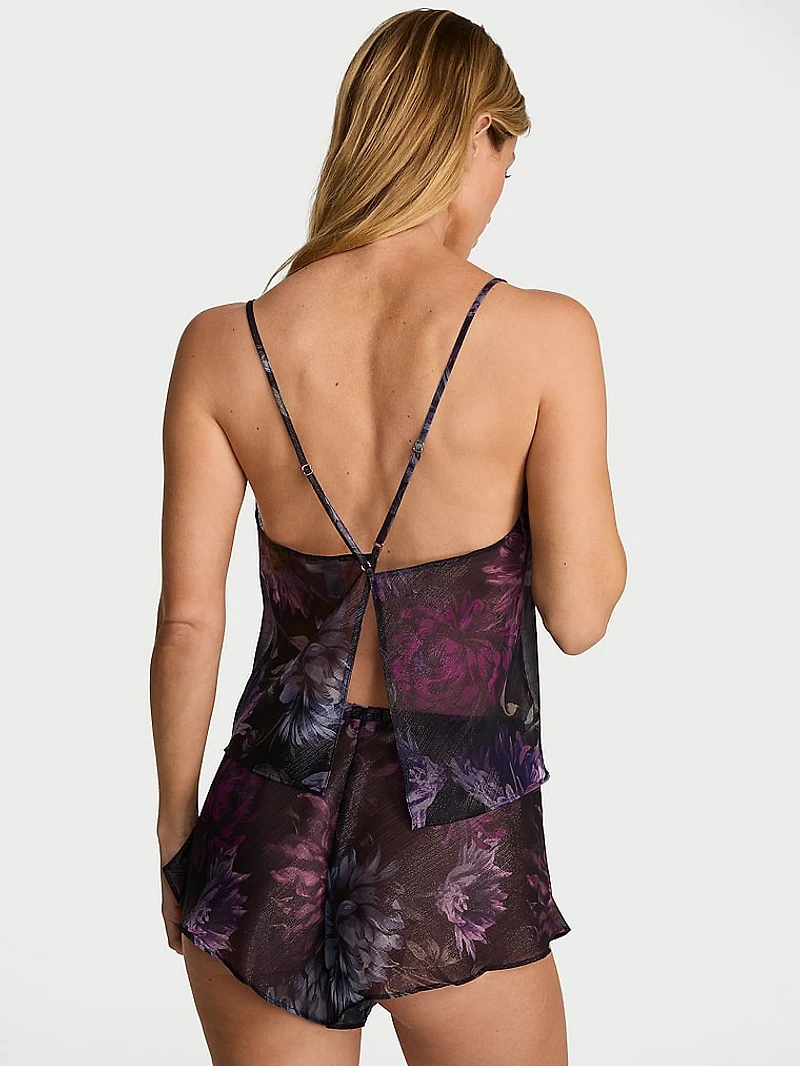 Midnight Dahlias Chiffon Open-Back Cami & Short Set
