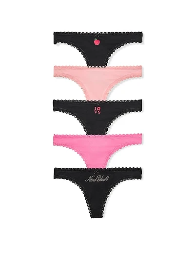 5-Pack NYC Cotton Lace-Trim Thong Panties