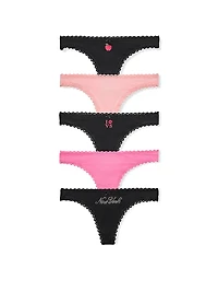 5-Pack NYC Cotton Lace-Trim Thong Panties