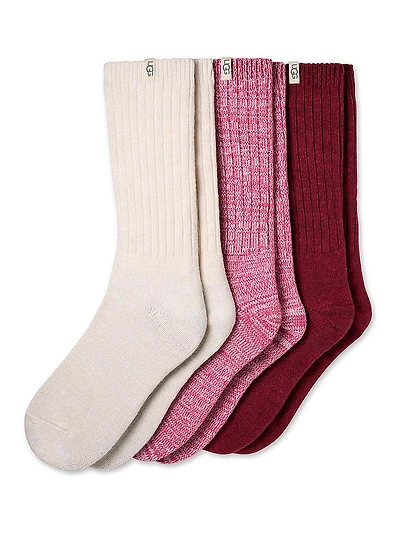 3-Pack Rib Knit Slouchy Crew Socks