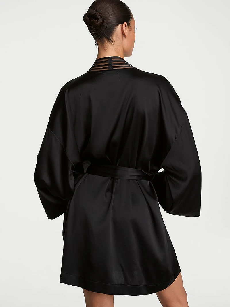Washable Silk Sheer Stripe Short Robe