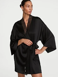 Washable Silk Sheer Stripe Short Robe
