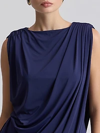 Asymmetrical Draped Strong Shoulder Mini Dress