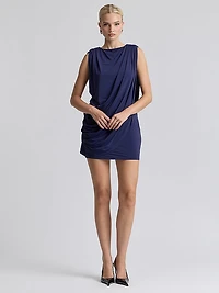 Asymmetrical Draped Strong Shoulder Mini Dress