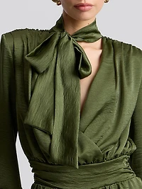 Tie-Neck Long Sleeve Wide-Leg Jumpsuit