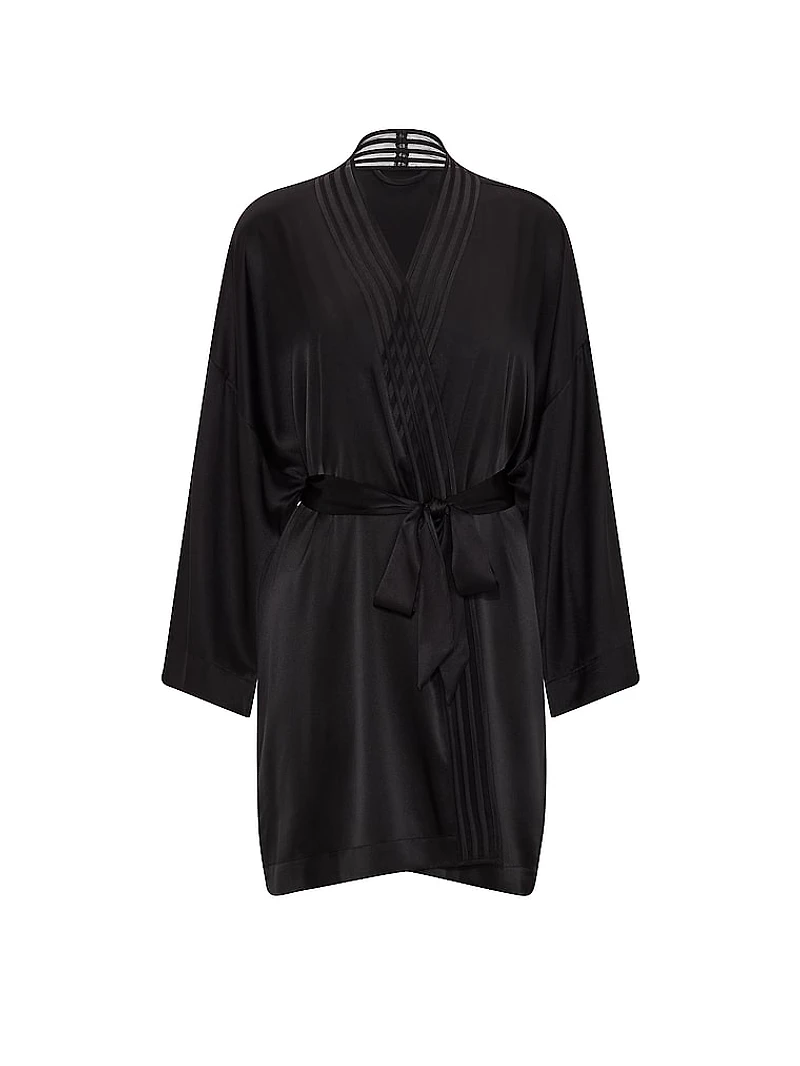 Washable Silk Sheer Stripe Short Robe