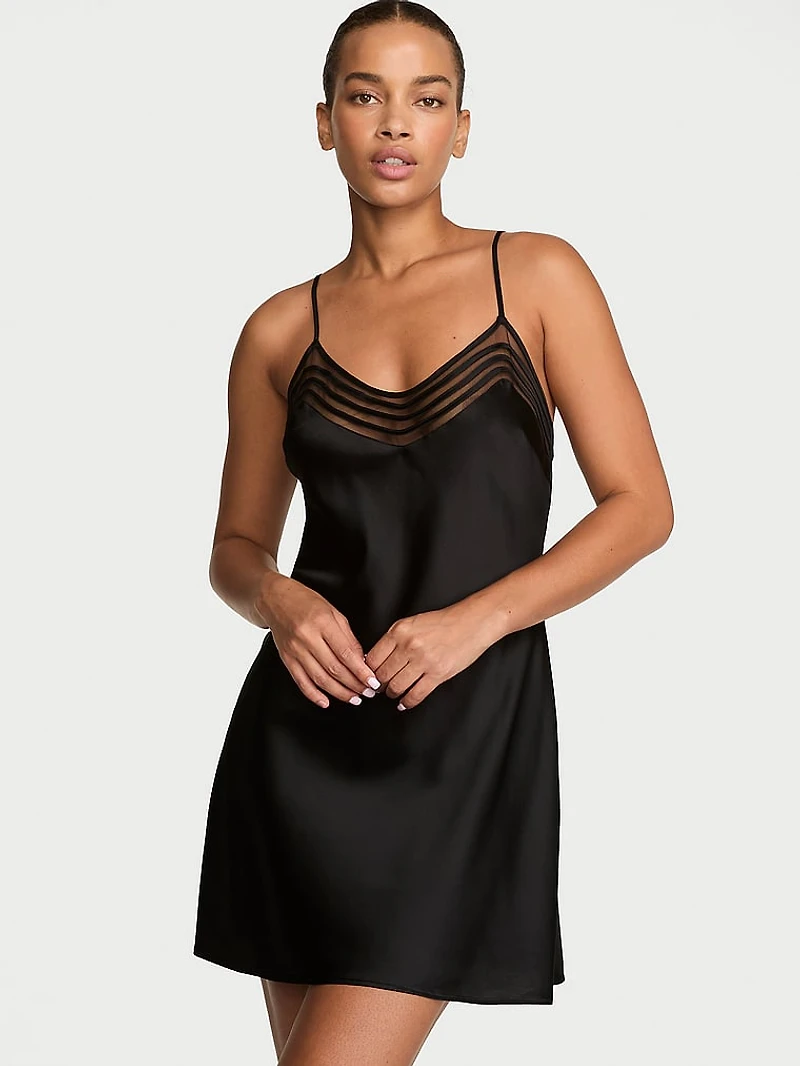 Washable Silk Sheer Stripe Short Slip Dress