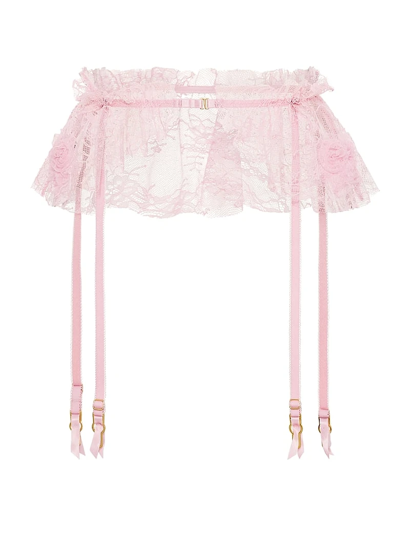 Rosette Reverie Embroidery Flutter Garter Belt