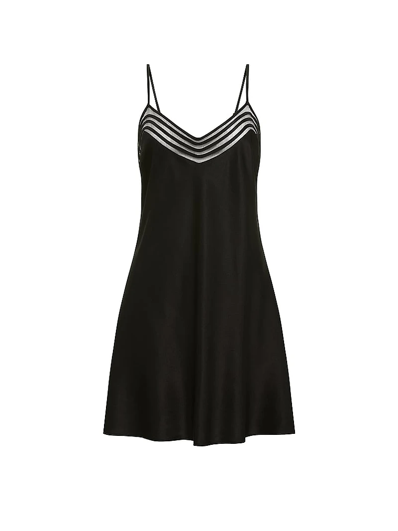 Washable Silk Sheer Stripe Short Slip Dress