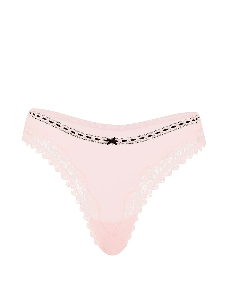 Cotton Lace-Waist Thong