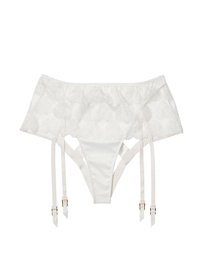 Heart Embroidery Open Back Garter Panty