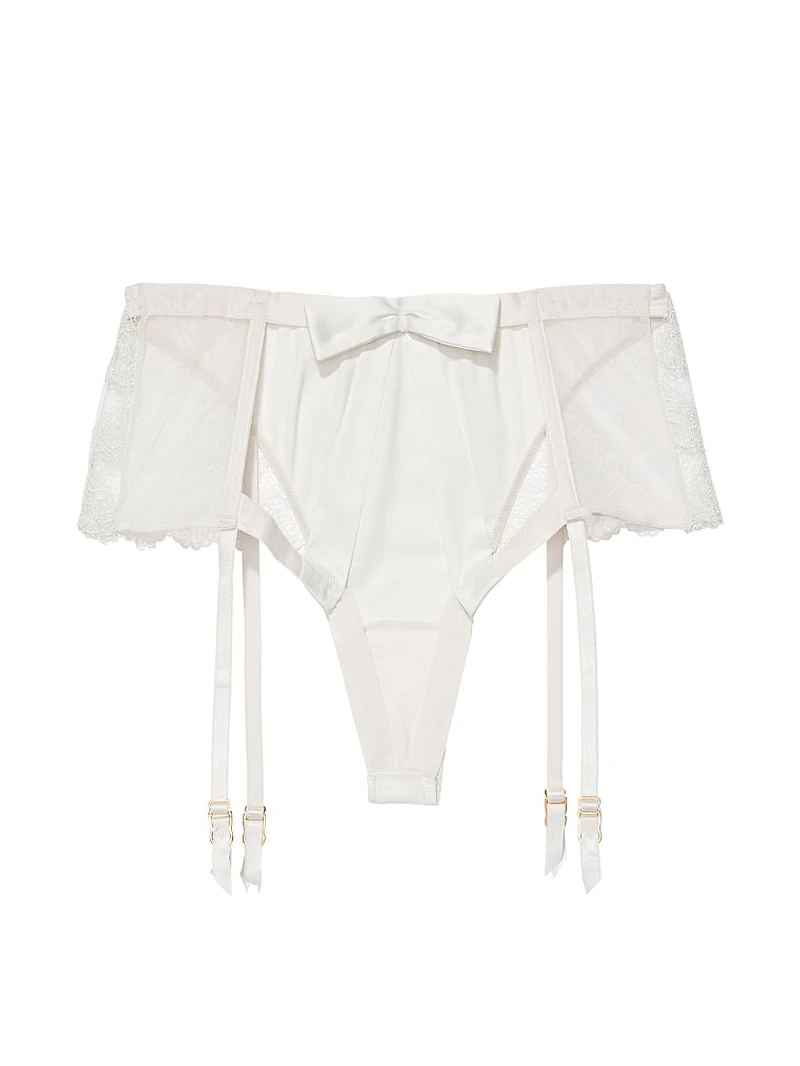 Heart Embroidery Open Back Garter Panty