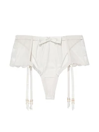 Heart Embroidery Open Back Garter Panty