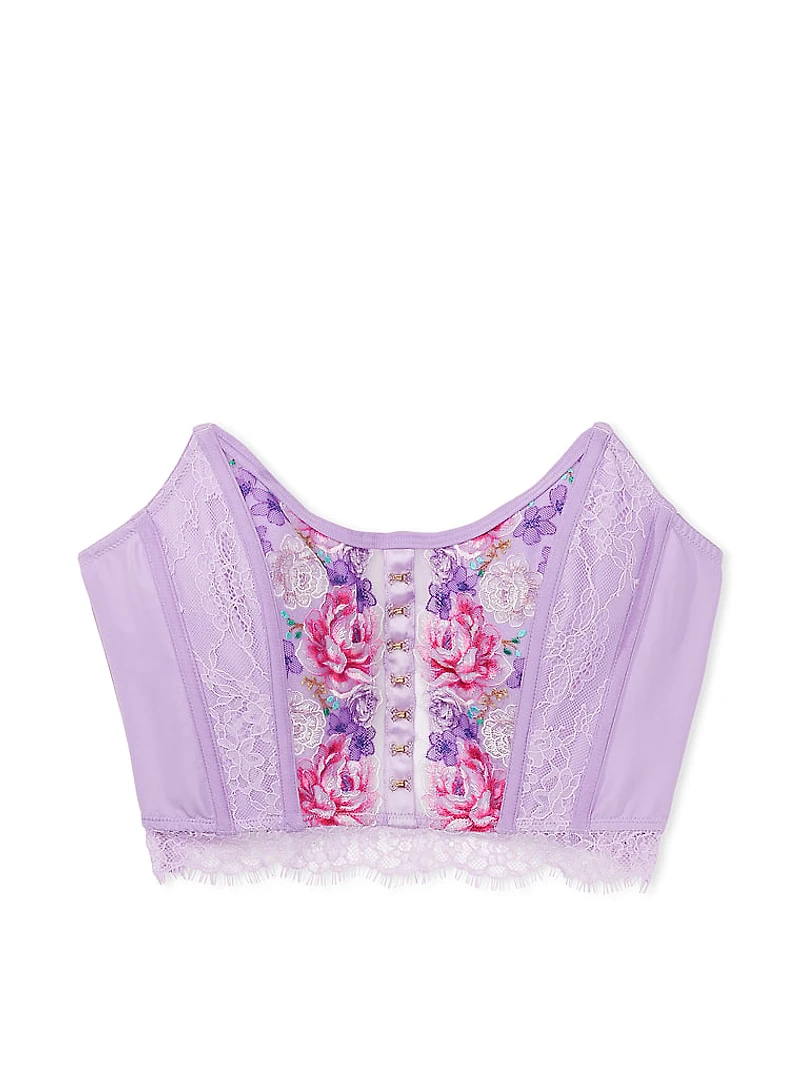 Floral Embroidery Strapless Corset Top