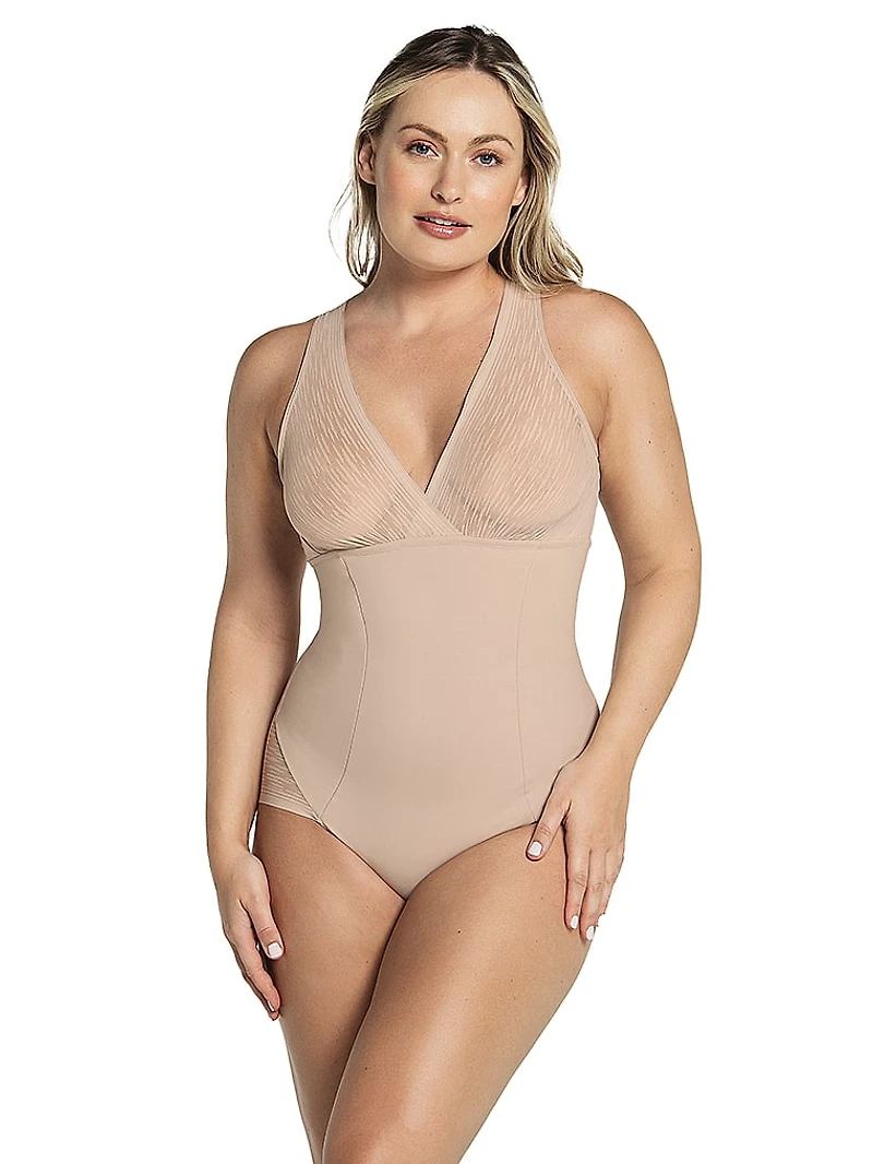 Sheer Stripe Detail Sculpting Bodysuit