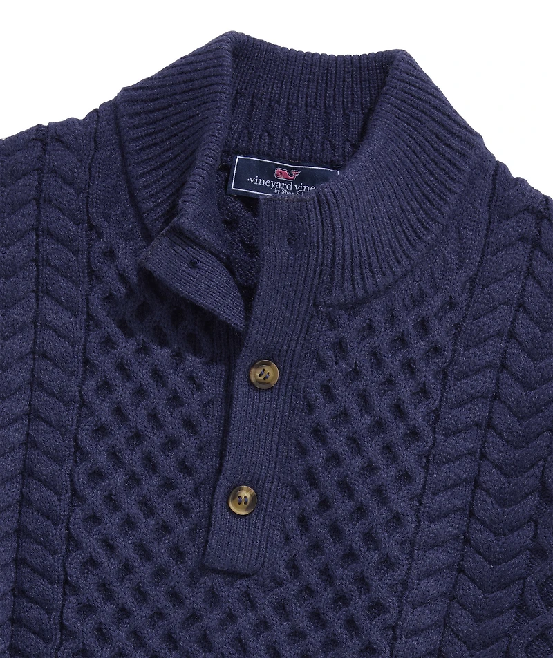 OUTLET Cable Button Mockneck Sweater