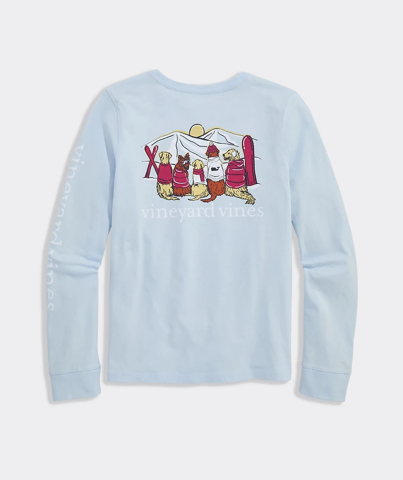 Girls' Glitter Ski Pups Long-Sleeve Pocket Tee