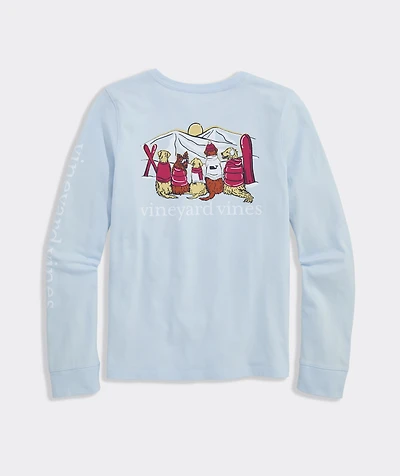 Girls' Glitter Ski Pups Long-Sleeve Pocket Tee