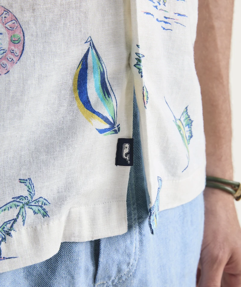Gasparilla Icons Linen Blend Short-Sleeve Shirt