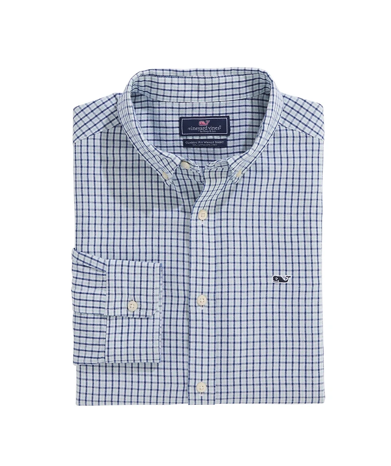 OUTLET Cotton-Linen Long-Sleeve Tattersall Shirt