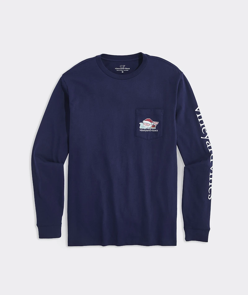 OUTLET Santa's List Character Whale Long-Sleeve Pocket Tee