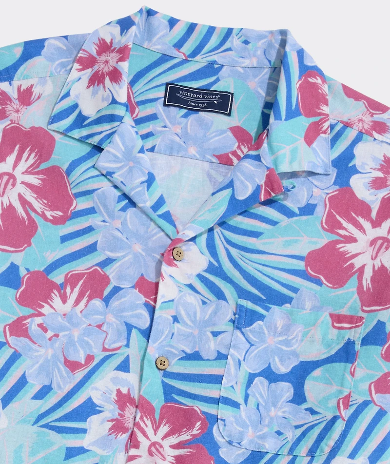 Island Floral Linen Blend Short-Sleeve Cabana Shirt