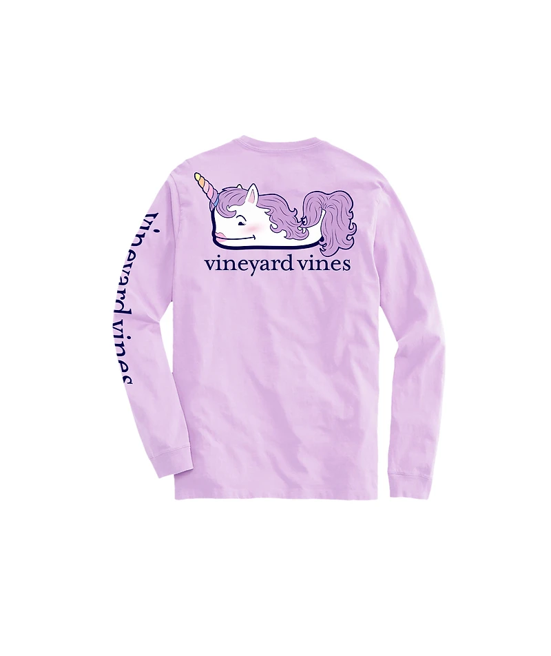 OUTLET Girls Glitter Unicorn Whale Long-Sleeve Pocket Tee