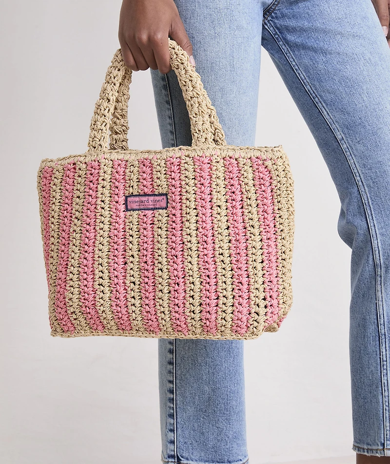Womens Small Striped Straw Tote
