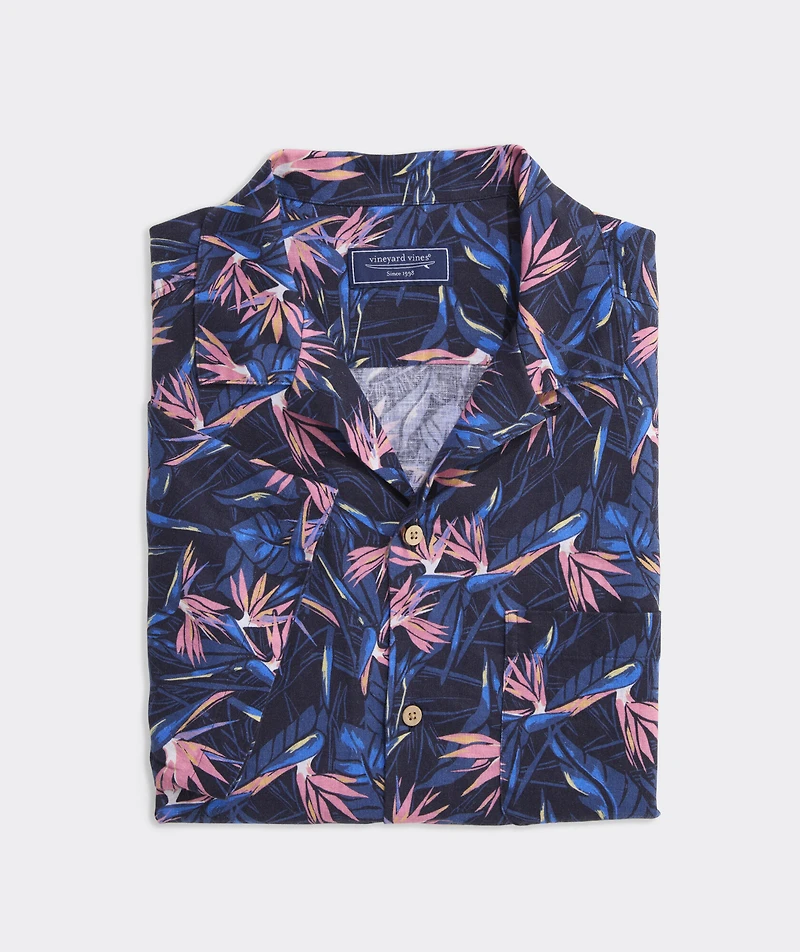 Birds of Paradise Linen Blend Short-Sleeve Cabana Shirt