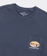 Sunset Pier Bernese Mountain Dog Short-Sleeve Pocket Tee