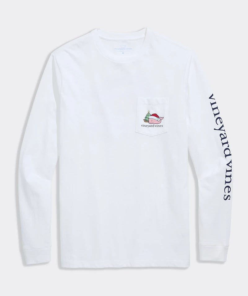 Santa Whale Tree Ornaments Long-Sleeve Pocket Tee