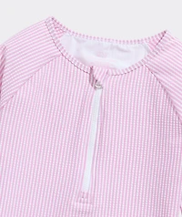 Girls' Seersucker Long Sleeve Zipper One-Piece