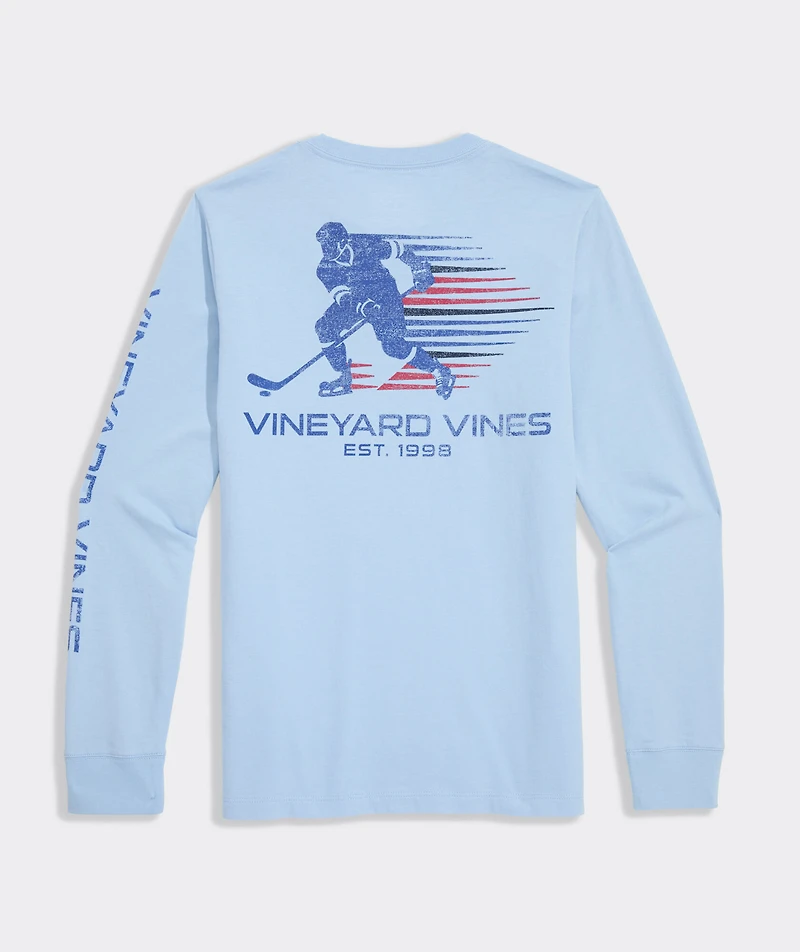 Boys' Retro Hockey Player Long-Sleeve Pocket Tee
