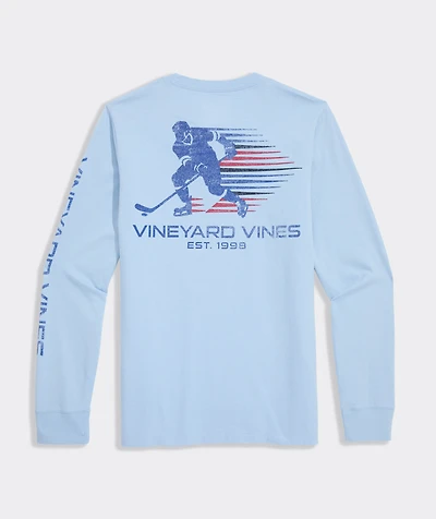 Boys' Retro Hockey Player Long-Sleeve Pocket Tee