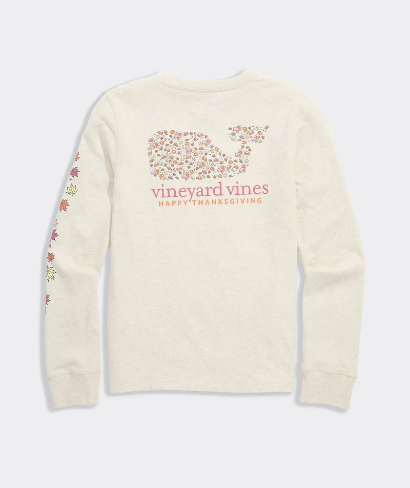Girls' Thanksgiving Whale Long-Sleeve Pocket Tee
