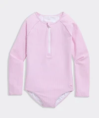 Girls' Seersucker Long Sleeve Zipper One-Piece