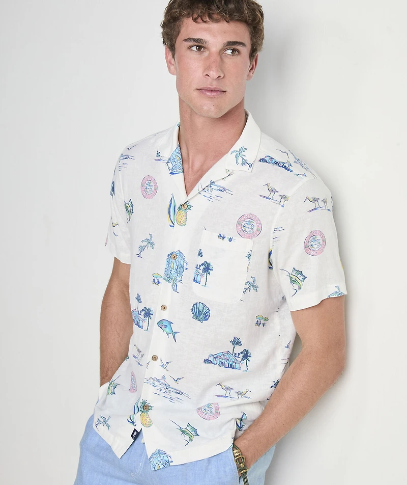 Gasparilla Icons Linen Blend Short-Sleeve Shirt