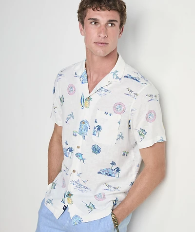 Gasparilla Icons Linen Blend Short-Sleeve Shirt