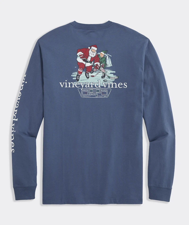 Santa Hockey With Elves Long-Sleeve Pocket Tee