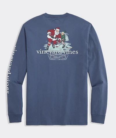 Santa Hockey With Elves Long-Sleeve Pocket Tee