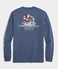 Santa Hockey With Elves Long-Sleeve Pocket Tee