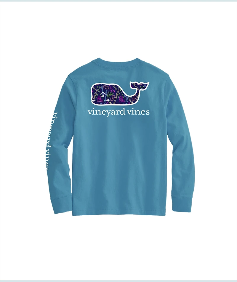 OUTLET Kids' Neon Tossed Ski Whale Long-Sleeve Pocket Tee