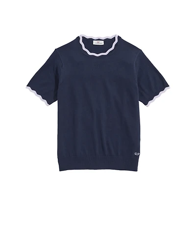 OUTLET Women's Scallop Short-Sleeve Sweater