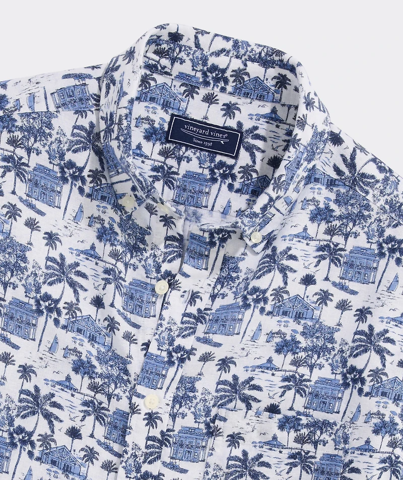 Gasparilla Scene Linen Blend Short-Sleeve Shirt